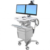 Ergotron StyleView Telepresence Cart, Dual Monitor - 44 lb Capacity - 4 Casters - Aluminum, Plastic, Zinc Plated Steel - White, Gray, Polished Aluminum SV43-56E0-1