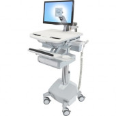 Ergotron StyleView Cart with LCD Arm, LiFe Powered, 1 Drawer - 1 Drawer - 33 lb Capacity - 4 Casters - Aluminum, Plastic, Zinc Plated Steel - White, Gray, Polished Aluminum - TAA Compliance SV44-1212-1