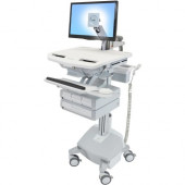 Ergotron StyleView Cart with LCD Arm, LiFe Powered, 4 Drawers - 4 Drawer - 34 lb Capacity - 4 Casters - Aluminum, Plastic, Zinc Plated Steel - White, Gray, Polished Aluminum - TAA Compliance SV44-1242-1