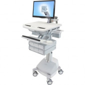 Ergotron StyleView Cart with LCD Arm, SLA Powered, 6 Drawers - 6 Drawer - 37 lb Capacity - 4 Casters - Aluminum, Plastic, Zinc Plated Steel - White, Gray, Polished Aluminum - TAA Compliance SV44-1261-1