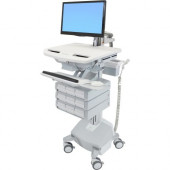 Ergotron StyleView Cart with LCD Arm, LiFe Powered, 9 Drawers (3x3) - 9 Drawer - 33 lb Capacity - 4 Casters - Aluminum, Plastic, Zinc Plated Steel - White, Gray, Polished Aluminum - TAA Compliance SV44-1292-1