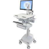 Ergotron StyleView Cart with LCD Pivot, SLA Powered, 1 Drawer - 1 Drawer - 37 lb Capacity - 4 Casters - Aluminum, Plastic, Zinc Plated Steel - White, Gray, Polished Aluminum - TAA Compliance SV44-1311-1