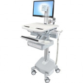 Ergotron StyleView Cart with LCD Pivot, LiFe Powered, 1 Drawer - 1 Drawer - 33 lb Capacity - 4 Casters - Aluminum, Plastic, Zinc Plated Steel - White, Gray, Polished Aluminum - TAA Compliance SV44-1312-1