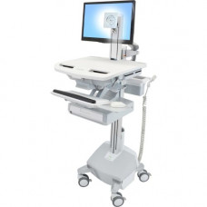 Ergotron StyleView Cart with LCD Pivot, LiFe Powered, 1 Drawer - 1 Drawer - 33 lb Capacity - 4 Casters - Aluminum, Plastic, Zinc Plated Steel - White, Gray, Polished Aluminum - TAA Compliance SV44-1312-1