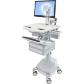 Ergotron StyleView Cart with LCD Pivot, SLA Powered, 2 Drawers - 2 Drawer - 39 lb Capacity - 4 Casters - Aluminum, Plastic, Zinc Plated Steel - White, Gray, Polished Aluminum - TAA Compliance SV44-1321-1
