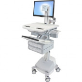Ergotron StyleView Cart with LCD Pivot, SLA Powered, 6 Drawers - 6 Drawer - 37 lb Capacity - 4 Casters - Aluminum, Plastic, Zinc Plated Steel - White, Gray, Polished Aluminum - TAA Compliance SV44-1361-1