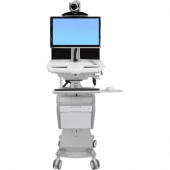Ergotron StyleView Telemedicine Cart, Back-to-Back Monitor, Powered - Push Handle Handle - 39 lb Capacity - 4 Casters - Aluminum, Plastic, Zinc Plated Steel - White, Gray, Polished Aluminum - TAA Compliance SV44-57T1-1