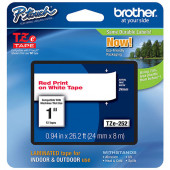 Brother 24mm (1") Red on White Laminated Tape (8m/26.2') (1/Pkg) - TAA Compliance TZE252