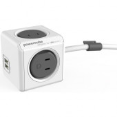 Allocacoc PowerCube Extended USB 3m - 4 x AC Power, 2 x USB - 9.84 ft Cord - Wall-mountable/Desk-mountable - White 4424/USEUPC