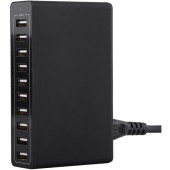4XEM 50W 10-Port USB Home Charger - 120 V AC, 230 V AC Input - 5 V DC/2.40 A Output - Black 4XPOWER10USB