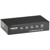 Black Box 1 x 4 HDMI Splitter with Audio - Audio Line In - Audio Line Out - HDMI In - HDMI Out - RoHS, TAA, WEEE Compliance AVSP-HDMI1X4