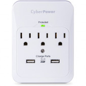 CyberPower CSP300WUR1 Professional 3-Outlets Surge with 600J, 2-2.1A USB and Wall Tap - Plain Brown Boxes - 3 x NEMA 5-15R, 2 x USB - 600 J - 125 V AC Input - 5 V DC Output CSP300WUR1