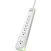APC Essential Surgearrest PE76W - Surge protector - AC 120 V - output connectors: 7 - 6 ft cord - white, green - for P/N: AR106SH4, AR106SH6, AR109SH4, AR109SH6, AR112SH4, AR112SH6 PE76W