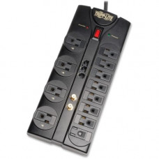 Tripp Lite Surge Protector 120V 12 Outlet RJ11 RJ45 Coax 8'' Crd 2880 Joule - 12 x NEMA 5-15R - 1800 VA - 2880 J - 120 V AC Input - Cable Modem/DSL/Fax/Phone, Coaxial Cable Line, Ethernet, Telecommunication - RoHS Compliance TLP1208SAT