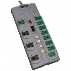Tripp Lite Eco Surge Protector Green 120V RJ11 RJ45 Coax 12 Outlet 10'' Cord - 12 x NEMA 5-15R - 1800 VA - 3600 J - 120 V AC Input - Phone/DSL, Coaxial Cable Line - Design for the Environment (DfE) Compliance TLP1210SATG