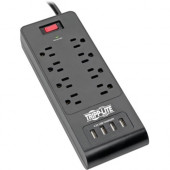 Tripp Lite Protect It! TLP864USBB 8-Outlet Surge Suppressor/Protector - 8 x NEMA 5-15R, 4 x USB - 1875 VA - 1800 J - 120 V AC Input - TAA Compliance TLP864USBB