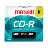 Maxell CD Recordable Media - CD-R - 48x - 700 MB - 5 Pack Slim Jewel Case - 120mm - 1.33 Hour Maximum Recording Time 648205