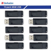 Verbatim 32GB Store &#39;&#39;n&#39;&#39; Go&reg; USB Flash Drive - 32 GB - USB - Black - Lifetime Warranty - 10 Pack - TAA Compliance 70893