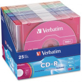 Verbatim CD-R 700MB 52X with Color Branded Surface - 25pk Slim Case, Assorted - TAA Compliance 94611