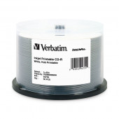 Verbatim CD-R (700 MB) (52X) DataLifePlus White Inkjet Printable, Hub Printable (Pk=50/Spindle) - TAA Compliance 94755