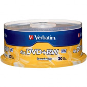 Verbatim DVD+RW 4.7GB 4X with Branded Surface - 30pk Spindle - 4.7GB - 30 Pack - TAA Compliance 94834
