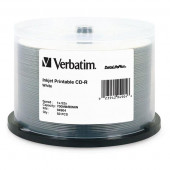 Verbatim CD-R 80 Minute (700 MB) (52x) DataLifePlus, Inkjet Printable, White (Pkg=50/Spindle) - TAA Compliance 94904