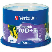Verbatim DVD+R 4.7GB 16X White Inkjet Printable with Branded Hub - 50pk Spindle - 4.7GB - 50 Pack - TAA Compliance 95136