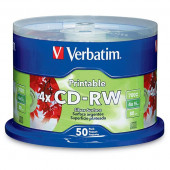 Verbatim CD-RW 80 Minute (700 MB) (2x-4x) DataLifePlus, Inkjet Printable, Silver (Pkg=50/Spindle) - TAA Compliance 95159