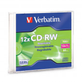 Verbatim CD-RW 80 Minute (700 MB) (4x-12x) Branded with Slim Jewel Case - TAA Compliance 95161