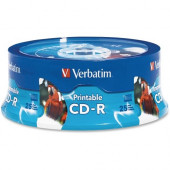 Verbatim CD-R 700MB 52X White Inkjet Printable, Hub Printable - 25pk Branded Spindle - 700MB - 120mm Standard - 25 Pack Spindle - TAA Compliance 96189