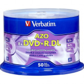 Verbatim DVD+R DL 8.5GB 8X with Branded Surface - 50pk Spindle - 120mm - 4 Hour Maximum Recording Time - TAA Compliance 97000
