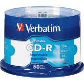 Verbatim CD-R 700MB 52X White Inkjet Printable, Hub Printable - 50pk Spindle - 120mm - Printable - Inkjet Printable - 1.33 Hour Maximum Recording Time - TAA Compliance 98473