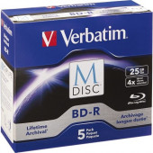Verbatim M-Disc BD-R 25GB 4X with Branded Surface - 5pk Jewel Case Box - 120mm - TAA Compliance 98900