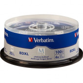 Verbatim Blu-ray Recordable Media - BD-R XL - 4x - 100 GB - 25 Pack Spindle - 120mm - TAA Compliance 98914