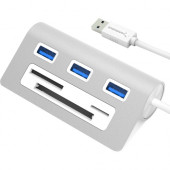 Sabrent 3 Port Aluminum USB 3.0 Hub with Multi-In-1 Card Reader (12" Cable) - USB - External - 3 USB Port(s) - 3 USB 3.0 Port(s) - PC, Mac, Linux HB-MACR-PK40