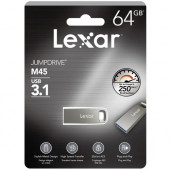 Lexar JumpDrive M45 USB 3.1 Flash Drive, 64GB, Silver, LJDM45-64GABSLNA - 64 GB - USB 3.1 - Silver - 256-bit AES - 5 Year Warranty LJDM45-64GABSLNA
