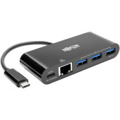 Tripp Lite USB C Docking Station w/ USB Hub, Ethernet Adapter & PD Charging - USB Type C - External - 4 USB Port(s) - 1 Network (RJ-45) Port(s) - 3 USB 3.0 Port(s) - Mac, PC - TAA Compliance U460-003-3AGB-C
