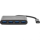 Rocstor Premium Portable 4 Port Hub - USB-C to 4x USB-A Slim Hub - USB 3.0 Hub - Bus Powered - Black - USB C to USB Type-A Hub - USB Type C - External - USB-C 3.1 to 4 USB Type-A 3.0 Port(s) USB-A Y10A228