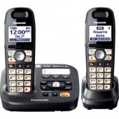Panasonic DECT 6.0 1.90 GHz Cordless Phone - Metallic Black - 1 x Phone Line - 2 x Handset - Speakerphone - Answering Machine - Backlight KX-TG6592T